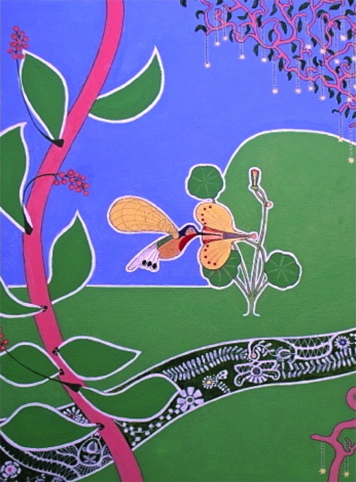 A painting by the artist James Foort called: If I Were a Hummingbird