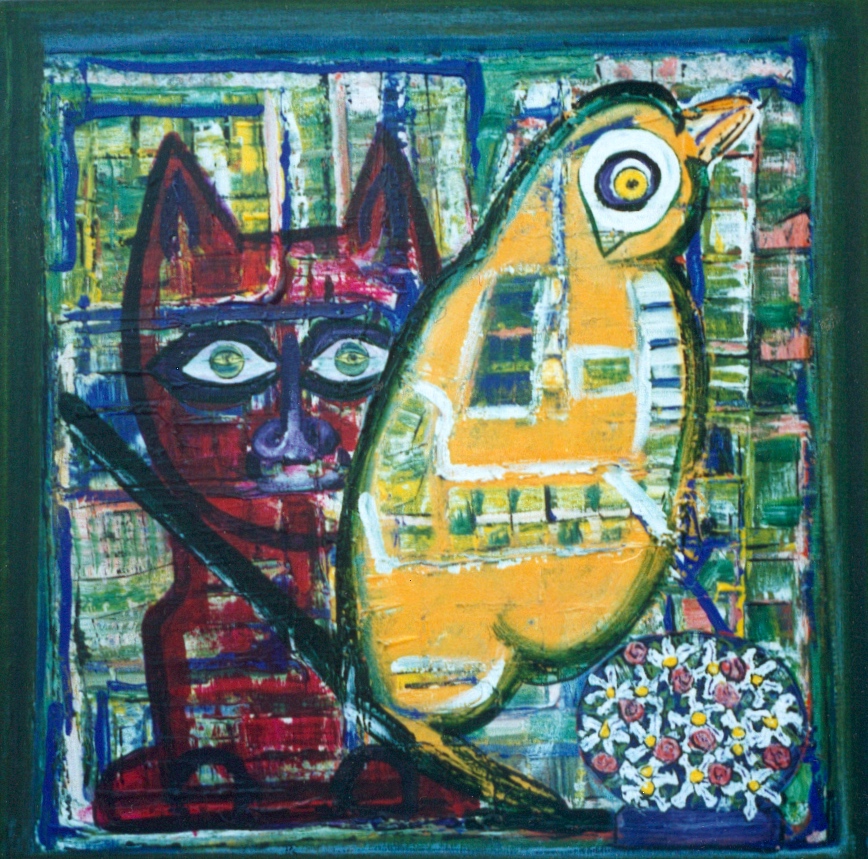 A painting by the artist James Foort called: The Cat And Canary